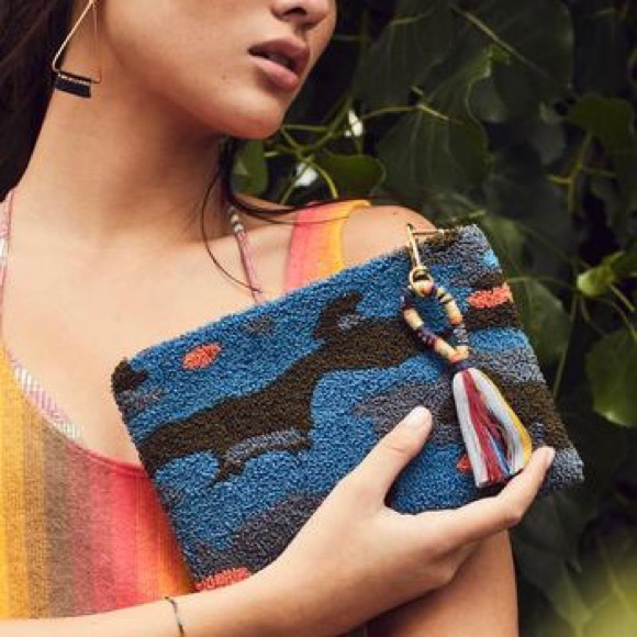 Blue Camouflage Bluma Project Handmade Sustainable Clutch with Tassle Ke… - Picture 1 of 4